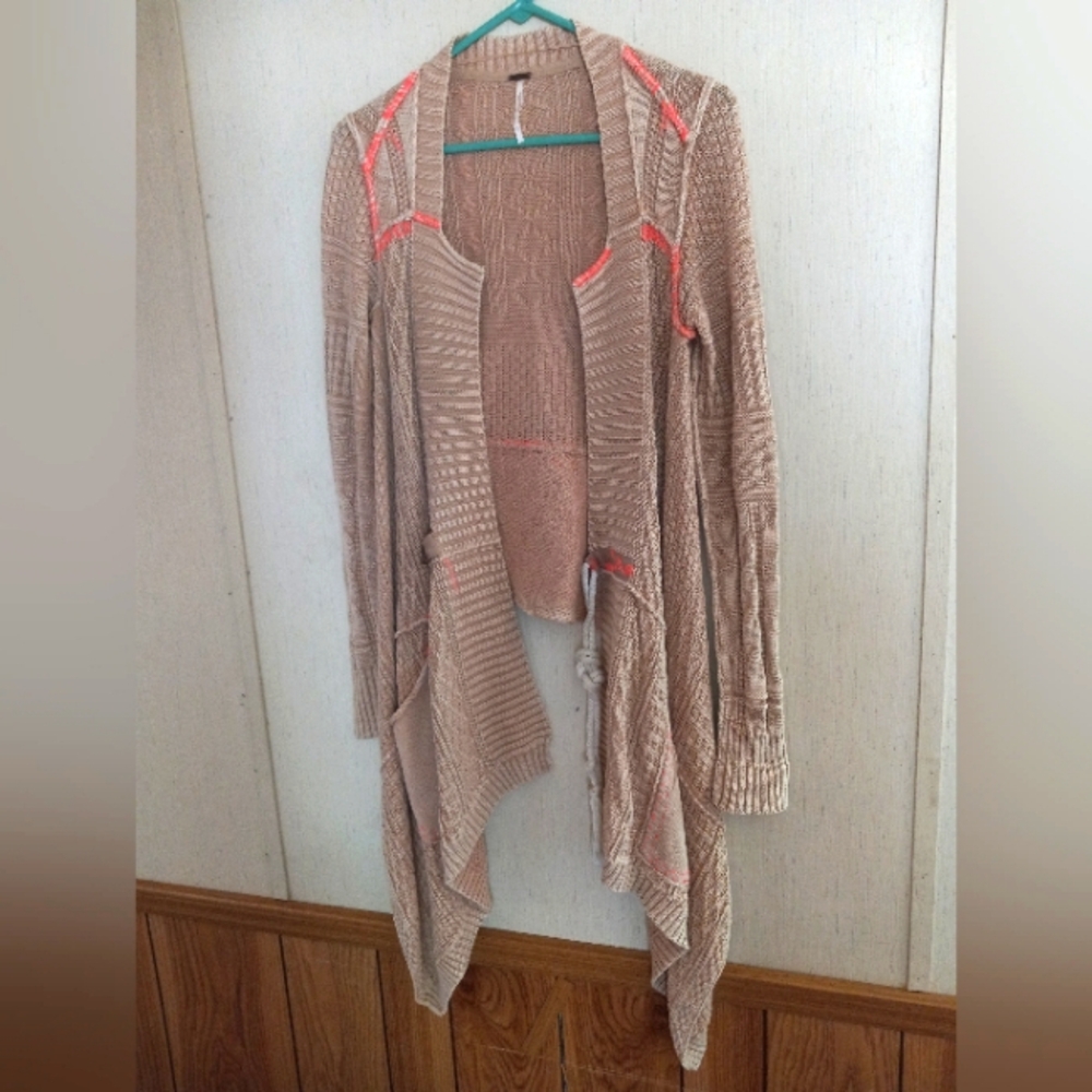 Beige Open-Front Knit Sweater